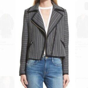 VERONICA BEARD Vertical Stripe Asymmetrical Moto in Navy And White Size 6